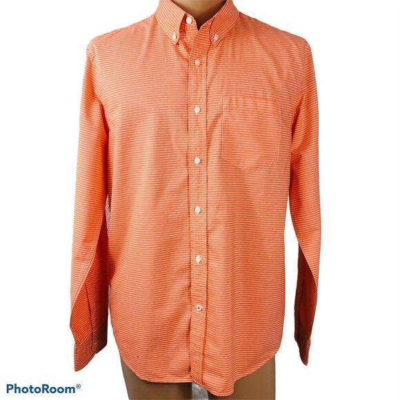 American Eagle Men's Athletic Fit‎ Button Up Orange White Striped Shirt Size L - Picture 2 of 12